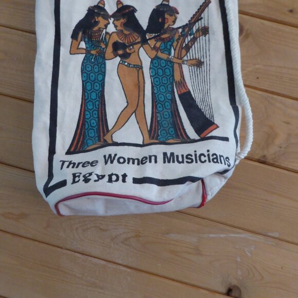 Egypt Three Women Musician Drawstring Shoulder Crossbody Canvas Bag - Picture 6 of 8
